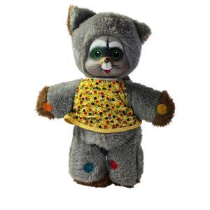 Vintage Mattel Raccoon Plush Stuffed Animal Love Notes Honks Plastic Face 1978